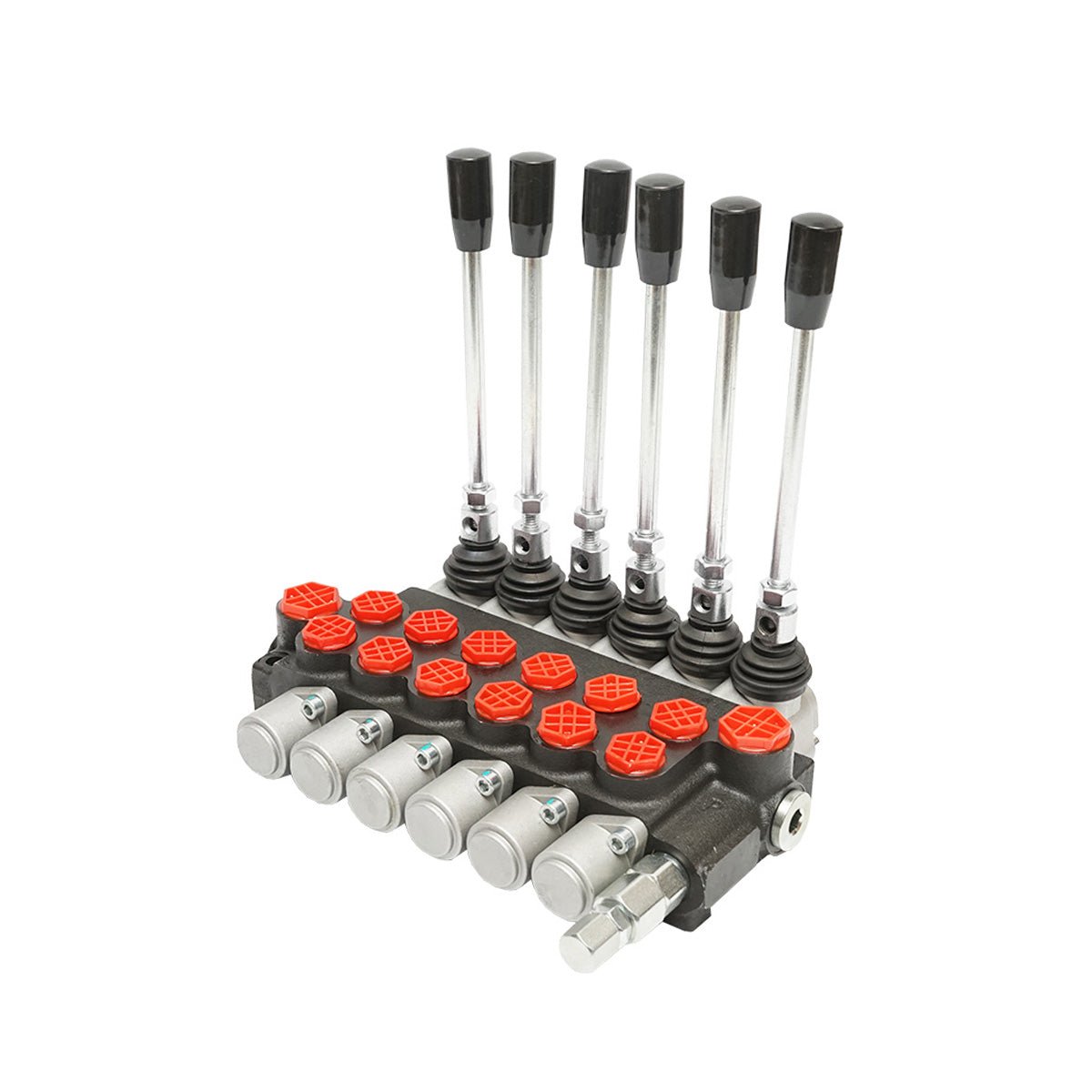 Hydraulic distributor with 6 levers, flow rate 40L/min with included lever and reduction -15 /+80 Breckner Germany